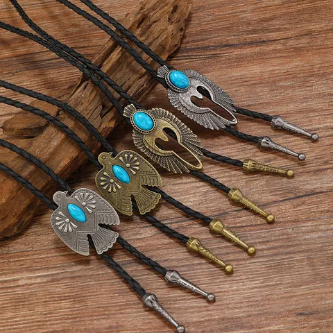 Βίντατζ Δυτικό Cowboy Bolo Tie Ρετρό Αετός Thunderbird Μενταγιόν Κολιέ Τεχνητό Τυρκουάζ Ρυθμιζόμενο Δέρμα PU Σχοινί Unisex Κοσμήματα