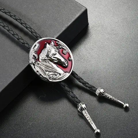 Cravatta Bolo Western Cowboy Vintage in Lega con Ciondolo a Forma di Cavallo Aquila Stella Collana in Pelle PU Intrecciata Gioielli