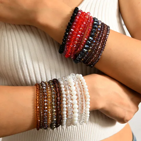 Bracciale Elastico da Donna con Perline di Cristallo Sfaccettate in Stile Bohemien Gioielli alla Moda Fatti a Mano Regalo