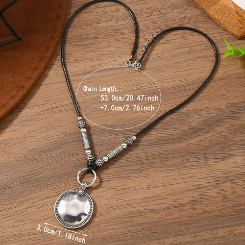 Collana con Pendente in Lega Vintage Cordino in Cuoio Stile Etnico Bohemien Cuore Rotondo Motivo Libellula Gioielli per Donna