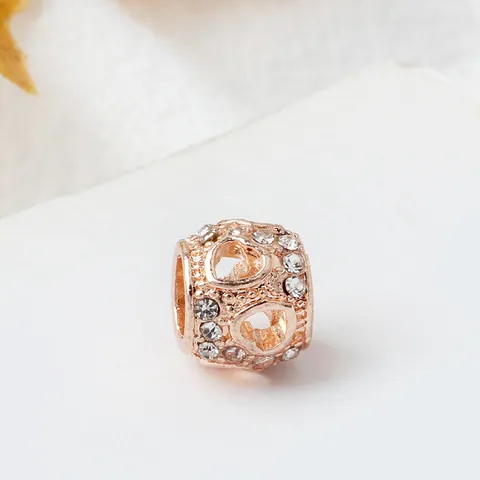 DIY Roségoud Legering Opengewerkt Hart Bedel Kraal Met Zirkonia Ingelegd Voor Armband Ketting Vrouwen Sieraden Maken Accessoire