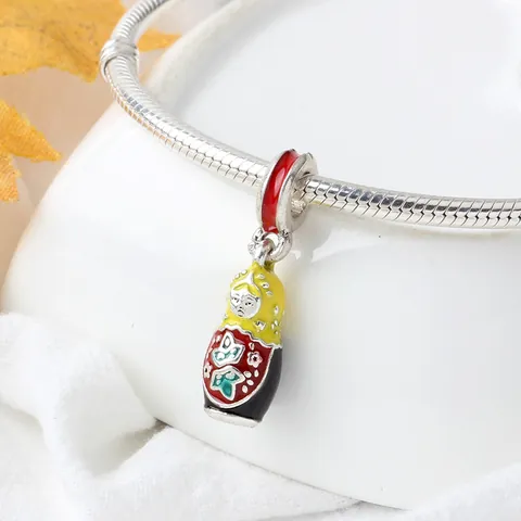 Enamel Alloy Russian Matryoshka Doll Charm Pendant For DIY Jewelry Making Colorful Floral Matryoshka Drip Oil Pendant