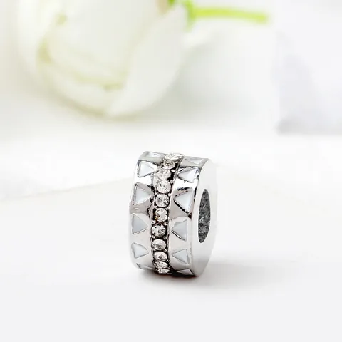 Silberfarbene Legierung Charm Perle Mit Weißem Dreieck Emaille Und Zirkonia Für DIY Armband Schmuckherstellung Damen Zubehör