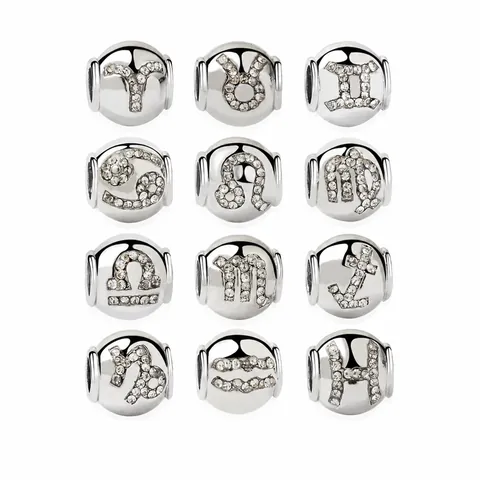 Breloques Zodiaque DIY en Alliage Plaqué Argent avec Strass Transparents Perles en Vrac pour Création de Bijoux Bracelet Cadeau