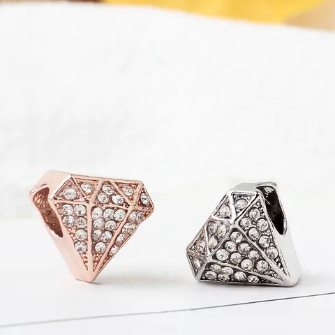 Perline a Foro Grande in Lega Strass a Forma di Diamante Fai da Te Ciondoli Oro Rosa Argento per Bracciale Collana Donna