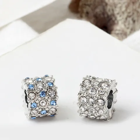 Alloy Rhinestone Pave Charm Beads Sparkling Crystal Cylinder DIY Spacer Charms For Snake Chain Bracelet Women Jewelry Accessory