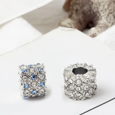 Alloy Rhinestone Pave Charm Beads Sparkling Crystal Cylinder DIY Spacer Charms For Snake Chain Bracelet Women Jewelry Accessory