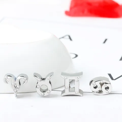 Cuentas de Signos del Zodiaco de Aleación de Plata Vintage Con Strass para Joyería DIY Pulsera Collar Regalo Mujer Hombre