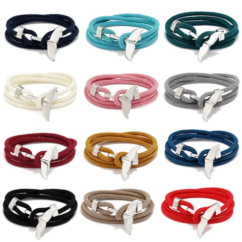 Bracelet Nautique en Corde Tressée Queue de Baleine Pour Hommes Femmes Bracelet Multi-Rangs en Cordon Milan Bijoux Marine Décontractés