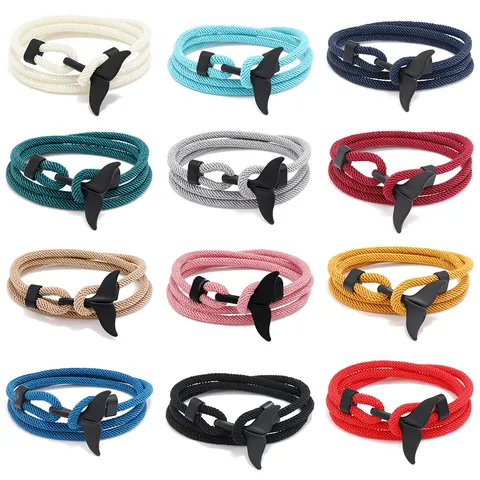 Bracelet Nautique en Corde Tressée Queue de Baleine Pour Hommes Femmes Bracelet Multi-Rangs en Cordon Milan Bijoux Marine Décontractés