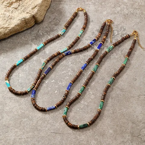 Bohemian Kokosnussschale Naturstein Perlenkette Für Damen Herren Hip Hop Türkis Lapislazuli Ethnische Schlüsselbeinkette Schmuck