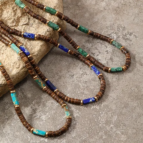 Bohemian Kokosnussschale Naturstein Perlenkette Für Damen Herren Hip Hop Türkis Lapislazuli Ethnische Schlüsselbeinkette Schmuck