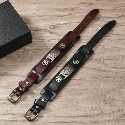 Punk Herren Retro PU Leder Armband Legierung Stern Niete Dekorative Breitband Verstellbar Rock Stil Handschmuck Für Männer
