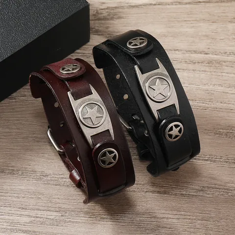 Punk Herren Retro PU Leder Armband Legierung Stern Niete Dekorative Breitband Verstellbar Rock Stil Handschmuck Für Männer