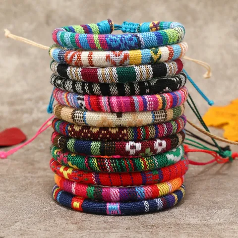 Braccialetto Intrecciato in Stile Etnico Boho per Uomo Donna Regolabile Colorato in Corda di Cotone Bracciale Amicizia Vintage