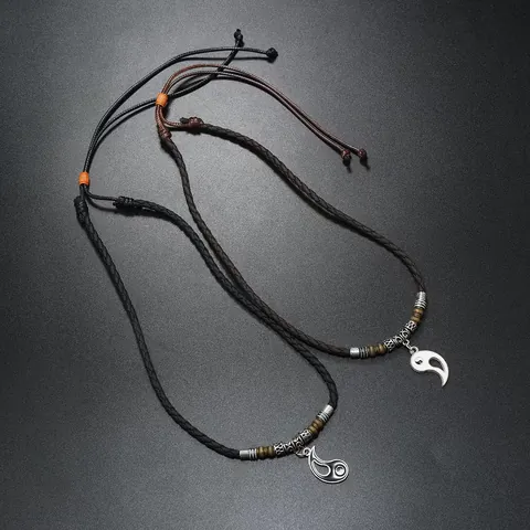 Handmade Vintage Woven Leather Cord Yin Yang Tai Chi Pendant Necklaces For Couples Zinc Alloy Retro Ethnic Jewelry Gift