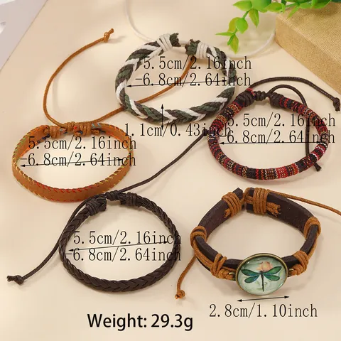 Vintage Bohemian Dragonfly Multi Layer Bracelet For Men Women Handmade Woven PU Leather Cotton Rope Braided Wrap Ethnic Style Jewelry Gift