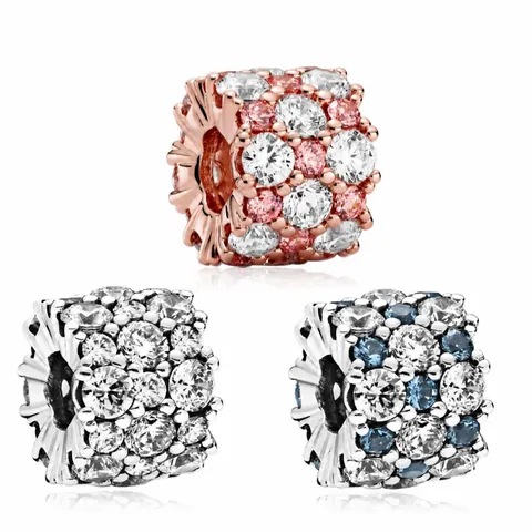 Perline Distanziatrici a Foro Grande in Lega di Zirconia Pavé Ciondoli Fai da Te Per Bracciale Perline a Cilindro Rotonde in Cristallo Scintillante Accessori Per Gioielli