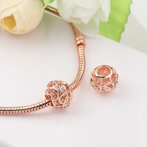 Rose Gold Hollow Knot Charm Bead Alloy Zirconia Infinity Symbol Beads For DIY Snake Chain Bracelet Women Jewelry Making