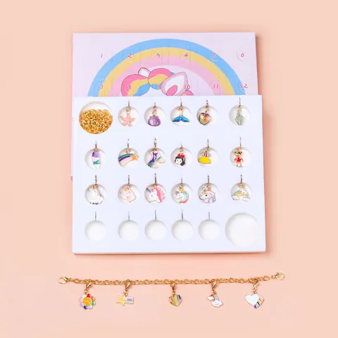 DIY Unicorno Calendario Dell'Avvento Kit Creazione Gioielli Ragazze Lega Placcata Oro Ciondoli Collana Bracciale Regalo