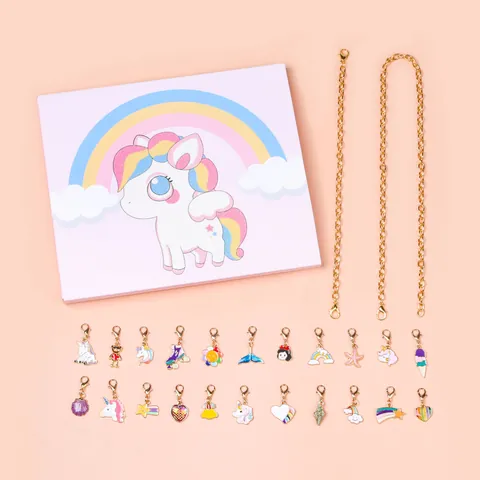DIY Unicorno Calendario Dell'Avvento Kit Creazione Gioielli Ragazze Lega Placcata Oro Ciondoli Collana Bracciale Regalo