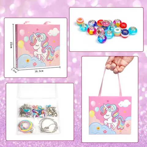 DIY Children Jewelry Making Unicorn Mermaid Charms Bracelet For Girls Pink Gift Case Alloy Beads Crystal Pendants
