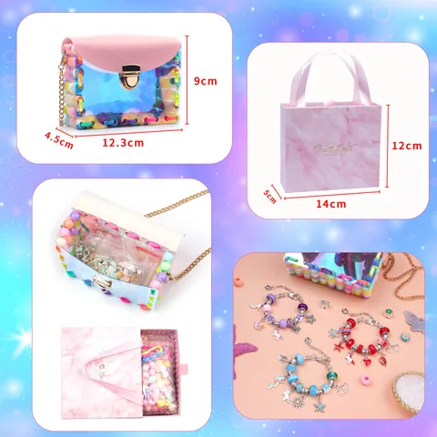 Kinder DIY Schmuckherstellung Set Legierung Acrylperlen Einhorn Anhänger Harz Charms Umhängetasche Und Geschenkbox Mädchen Schmuck