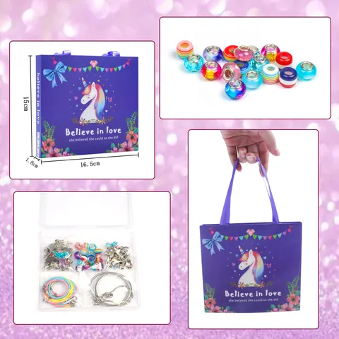 DIY Armband Ketting Maken Kit Voor Meisjes Cartoon Eenhoorn Zeemeermin Legering Gekleurde Glazen Kralen Charme Sieraden Craft Cadeau