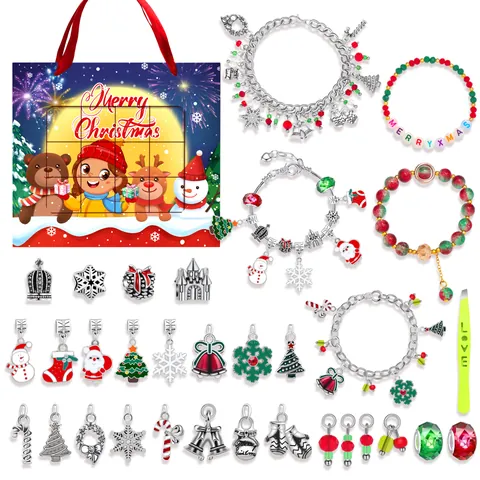 Weihnachten DIY Armband Adventskalender Schmuck Bastelset 24 Tage Countdown Blind Box Für Mädchen Legierung Emaille Charms Perlen Armband Geschenk