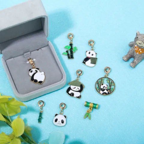 Dijes de Esmalte de Aleación de Panda Bambú Zongzi para Fabricación de Joyas Pulsera Collar DIY Accesorios de Cuentas Regalo Niños