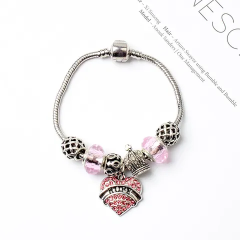 Braccialetto con Charms Cielo Stellato Blu Stile Pandora per Donna Ciondolo a Cuore DIY Corona Bracciale con Perline Regalo Mamma Nonna Figlia Gioielli