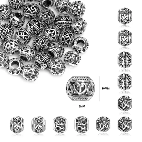 Vintage Antique Silver Alloy Hollow Large Hole Beads DIY Jewelry Bracelet Necklace Spacer Charm Heart Butterfly Pattern