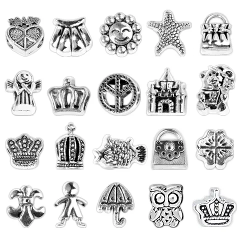Cuentas de Dije de Aleación de Plata Antigua con Agujero Grande para Hacer Joyas DIY Pulsera Collar Corazón Estrella de Mar Búho Corona Flor Formas Mixtas Accesorios Hechos a Mano