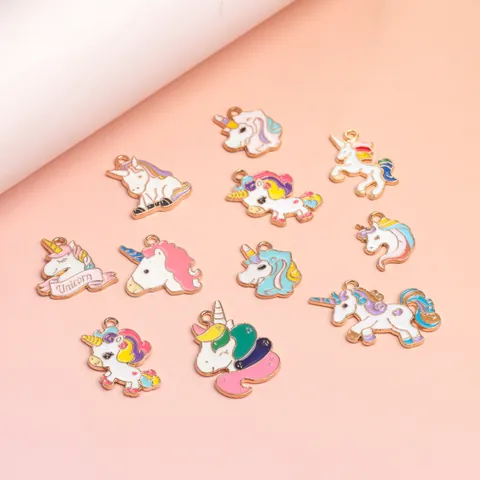 Enamel Unicorn Charms Zinc Alloy Cartoon Animal Pendants For DIY Jewelry Making Bracelet Necklace Earrings Craft Accessories Girls Women