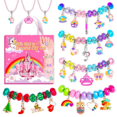 Kinder DIY Sieraden Maken Kit Eenhoorn Regenboog Kralen Armband Set Voor Meisjes Verjaardag Kerstmis Geschenkdoos Met Bedels