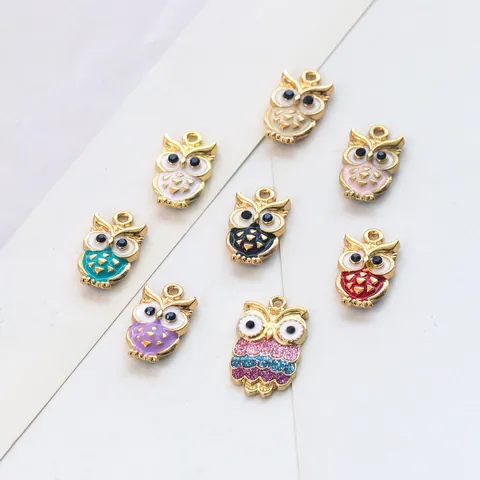 Dijes de Búho de Aleación Esmaltados para Creación de Joyas DIY Colgantes de Animales de Colores para Collar Pulsera Hecho a Mano