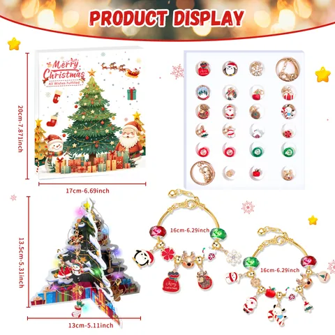 Weihnachts Adventskalender DIY Schmuck Armband Set Countdown Geschenkbox Mit Weihnachtsmann Schneemann Rentier Anhänger Mädchen Xmas Geschenk