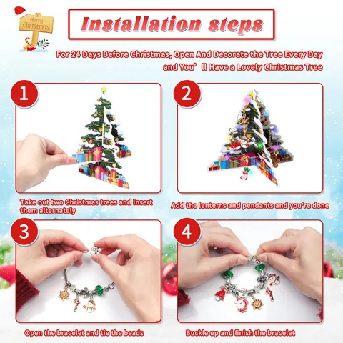 Christmas Advent Calendar DIY Bracelet Making Kit For Kids Girls Countdown Blind Box Alloy Charms Xmas Jewelry Gift Set