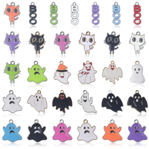 Halloween Cartoon Ghost Cat BOO Enamel Zinc Alloy Pendants For DIY Jewelry Making Earrings Necklace Party Decor Accessory