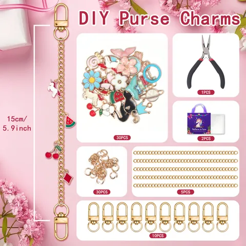 DIY Schmuckherstellungs Set Für Mädchen Damen Handtaschen Anhänger Taschenketten Legierung Emaille Anhänger Mit Zange Bastelbedarf