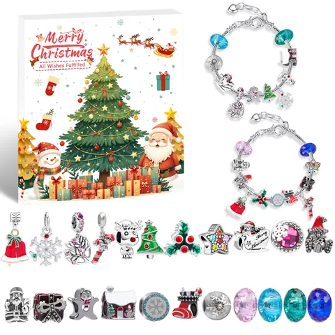 Kit per la Creazione di Braccialetti Fai-da-te di Natale per Bambini Donne Babbo Natale Renna Fiocco di Neve Perline di Smalto Set di Gioielli Con Scatola Regalo