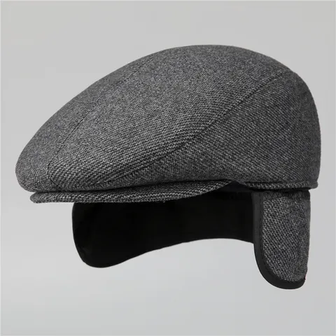 Herren Winter Schiebermütze mit Ohrenschützer Wollmischung Warm Fischgrät Newsboy Hut für Ältere Herren Klassische Thermische Mütze