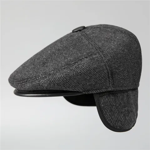 Coppola Vintage in Lana a Spina di Pesce da Uomo Con Paraorecchie Cappello Invernale Caldo per Anziani Nonno Papà