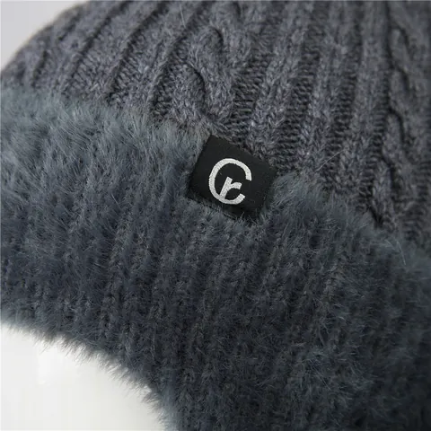 Winter Gebreide Muts en Sjaal Set Kashmir-Mix Faux Bontrand Oorbescherming Warme Beanie Voor Ouderen Dames Heren