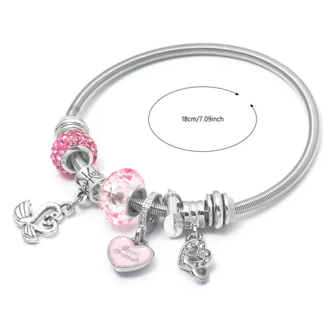 Braccialetto con Perline Fai da Te Catena a Serpente Argento Pendente a Cuore Rosa Cigno Tartaruga Stella Luna Bracciale Regolabile per Donna Ragazze Gioielli Regalo