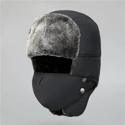Winter Trapper Ushanka Hat With Detachable Mask Faux Fur Lining Windproof Warm Earflap Hat For Men Women Outdoor Cycling