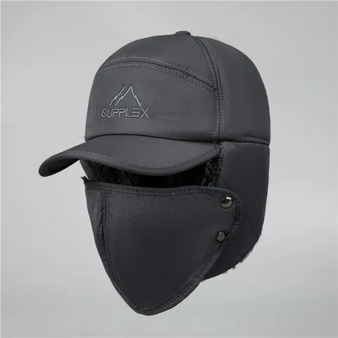 Heren Winter Winddichte Trappersmuts Met Afneembaar Masker Verdikte Fleece Voering Oorbescherming Hoed Voor Buiten Fietsen