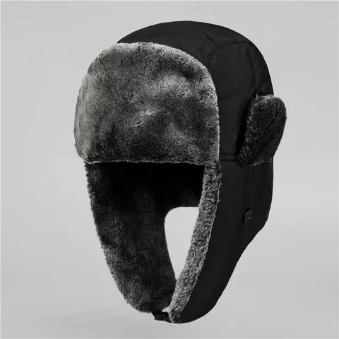 Men Trapper Hat Winter Warm Windproof Ear Flaps Faux Fur Lining Outdoor Cycling Cap Cold Weather Bomber Hat Cotton Polyester
