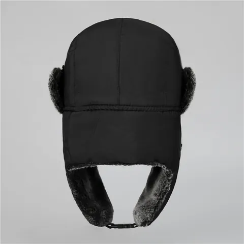 Men Trapper Hat Winter Warm Windproof Ear Flaps Faux Fur Lining Outdoor Cycling Cap Cold Weather Bomber Hat Cotton Polyester