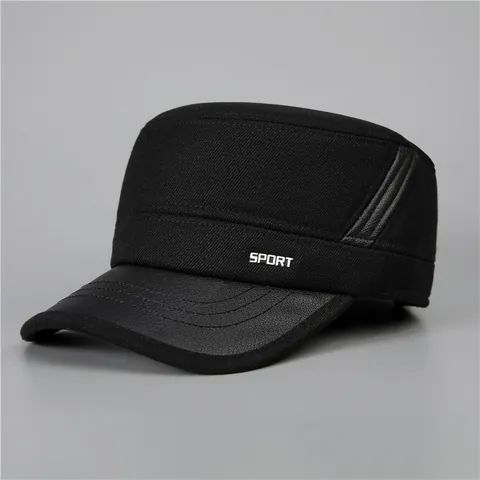 Herren Winter Warm Flat Top Cadet Cap Wollmischung Gehörschutz Mütze Lässig Outdoor PU-Leder Geteilt Baseballkappe Für Herren